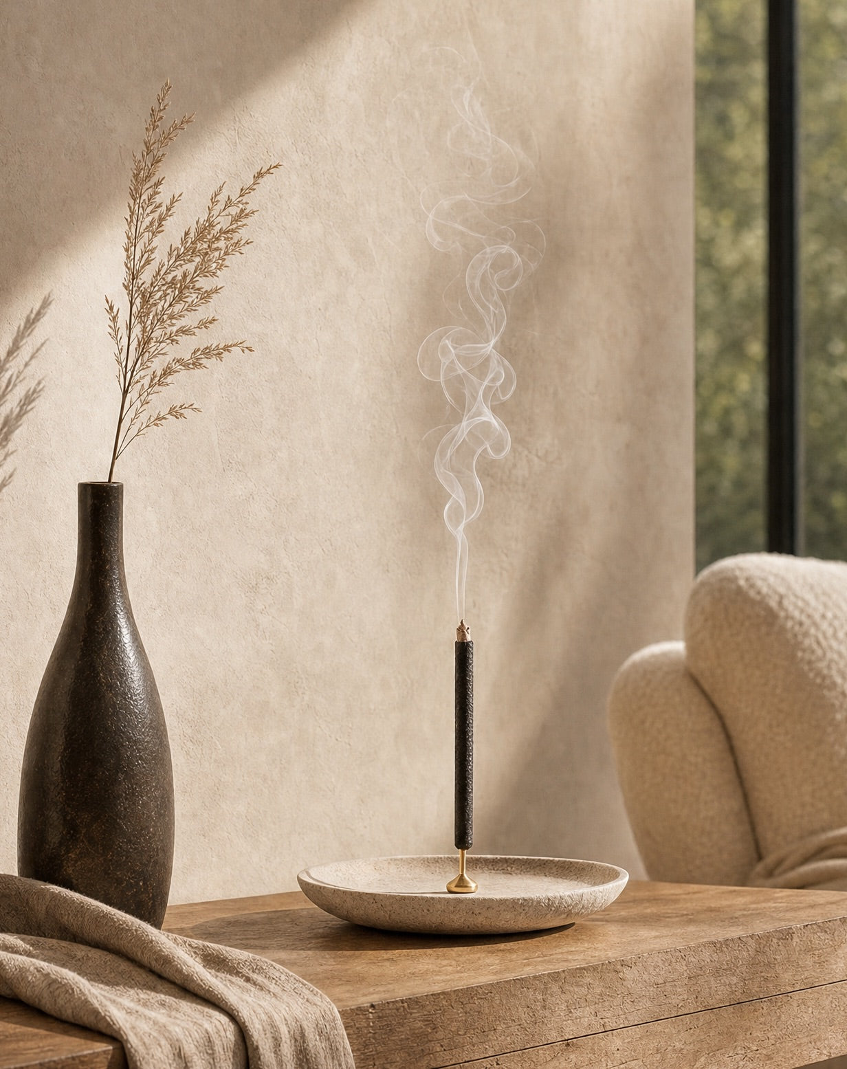 Incense burning in a serene living room